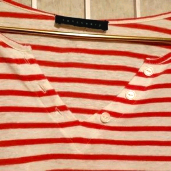 SANCTUARY LINEN/RAYON RED/WHITE STRIPED TOP SZ M - Picture 3 of 8